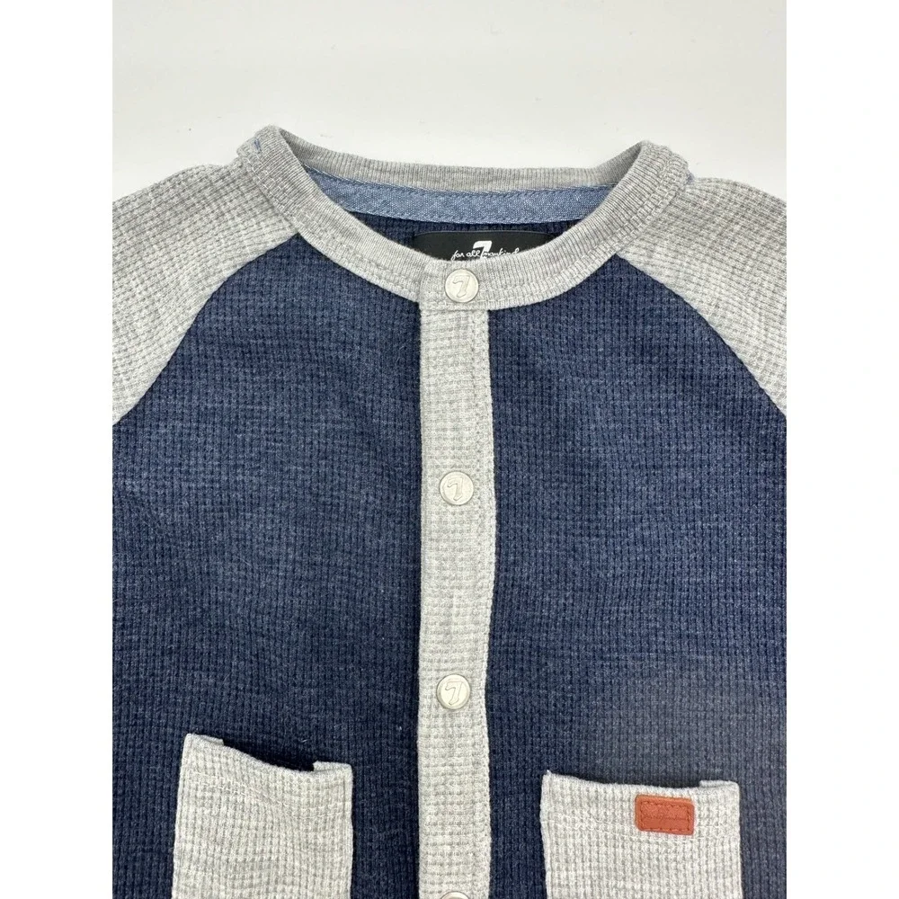 7 For All Mankind Footed Romper‎ Baby Boy Thermal Waffle Knit Navy Grey 0/3M
